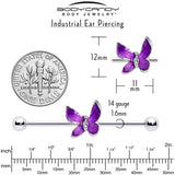 14G Clear Gem Chunky Butterfly Purple Industrial Barbell 38mm