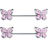 14G 9/16 Pink Gem Baroque Beauty Butterfly Barbell Nipple Ring Set