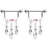 14G 9/16 Pink Gem Heart Triple Drop Dangle Nipple Ring Set