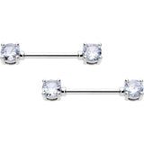 14G 9/16 Clear CZ Gem Forward Facing April Birthstone Nipple Ring Set