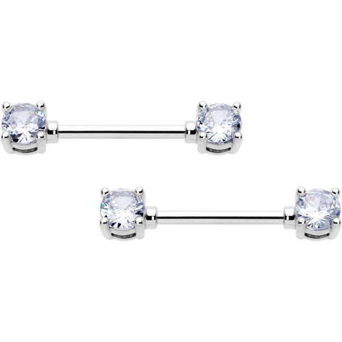 14G 9/16 Clear CZ Gem Forward Facing April Birthstone Nipple Ring Set