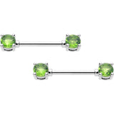 14G 9/16 Green CZ Gem August Birthstone Nipple Ring Set