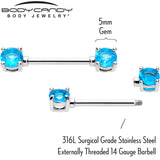 14G 9/16 Blue CZ Gem December Birthstone Nipple Ring Set