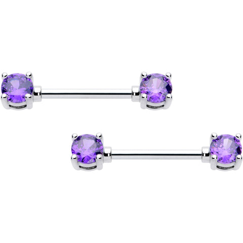 14G 9/16 Purple CZ Gem February Birthstone Nipple Ring Set