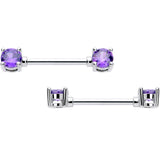 14G 9/16 Purple CZ Gem February Birthstone Nipple Ring Set
