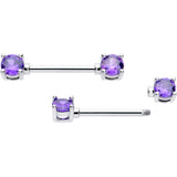 14G 9/16 Purple CZ Gem February Birthstone Nipple Ring Set