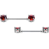 14G 9/16 Red CZ Gem January Birthstone Nipple Ring Set