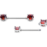 14G 9/16 Red CZ Gem January Birthstone Nipple Ring Set