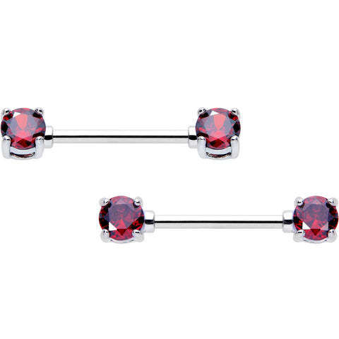 14G 9/16 Red CZ Gem July Birthstone Nipple Ring Set
