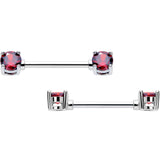 14G 9/16 Red CZ Gem July Birthstone Nipple Ring Set