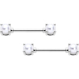 14G 9/16 White Faux Pearl June Birthstone Nipple Ring Set