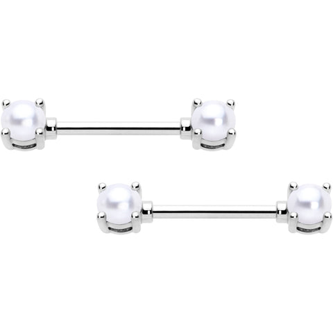 14G 9/16 White Faux Pearl June Birthstone Nipple Ring Set