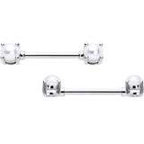 14G 9/16 White Faux Pearl June Birthstone Nipple Ring Set