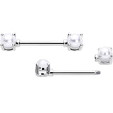 14G 9/16 White Faux Pearl June Birthstone Nipple Ring Set