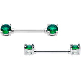 14G 9/16 Green CZ Gem May Birthstone Nipple Ring Set