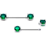 14G 9/16 Green CZ Gem May Birthstone Nipple Ring Set