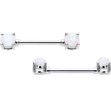 14G 9/16 White Faux Opal October Birthstone Nipple Ring Set