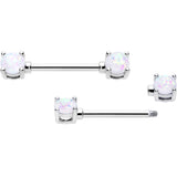 14G 9/16 White Faux Opal October Birthstone Nipple Ring Set