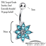 Blue Gem Flower Elegance Bloom Belly Ring