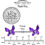 14G 9/16 Clear Gem Chunky Butterfly Purple Barbell Nipple Ring Set