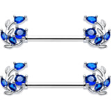 14G 9/16 Blue Gem Twining Vine Barbell Nipple Ring Set
