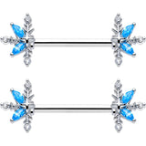 14G 9/16 Blue CZ Gem Classic Flower Barbell Nipple Ring Set