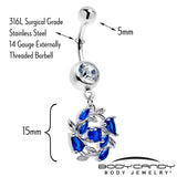 Clear Blue Gem Twining Vine Dangle Belly Ring