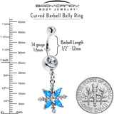 Clear Blue CZ Gem Classic Flower Dangle Belly Ring