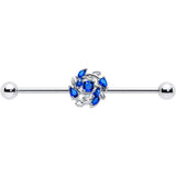 14G Blue Gem Twining Vine Industrial Barbell 38mm