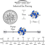 14G Blue Gem Twining Vine Industrial Barbell 38mm