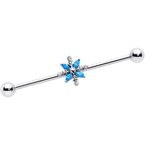 14G Blue CZ Gem Classic Flower Industrial Barbell 38mm