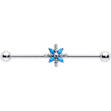 14G Blue CZ Gem Classic Flower Industrial Barbell 38mm