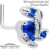 20G 7mm Blue Gem Twining Vine L Shape Nose Ring