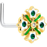 20G 7mm Green Gem Flower Wreath L Shape Nose Ring