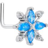 20G 7mm Blue CZ Gem Classic Flower L Shape Nose Ring
