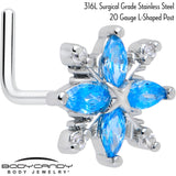 20G 7mm Blue CZ Gem Classic Flower L Shape Nose Ring