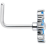 20G 7mm Blue CZ Gem Classic Flower L Shape Nose Ring