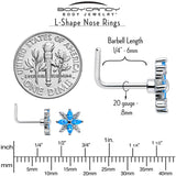 20G 7mm Blue CZ Gem Classic Flower L Shape Nose Ring