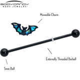 14G Black Bat in Blue Industrial Barbell 38mm