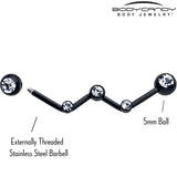 14G Clear Gem Black Constellation Style Project Bar 32mm