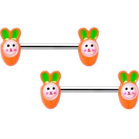 14G 9/16 Surprise Carrot Easter Bunny Barbell Nipple Ring Set