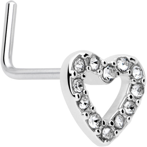 20G 7mm Clear Gem Hollow Paved Heart L Shape Nose Ring