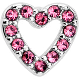 20G 7mm Pink Gem Hollow Paved Heart L Shape Nose Ring