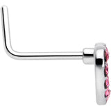 20G 7mm Pink Gem Hollow Paved Heart L Shape Nose Ring