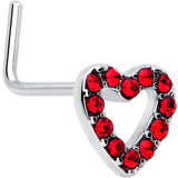 20G 7mm Red Gem Hollow Paved Heart L Shape Nose Ring