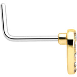 20G 7mm Clear Gem Golden Hollow Paved Heart L Shape Nose Ring