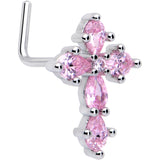 20G 7mm Pink CZ Gem Classic Cross L Shape Nose Ring