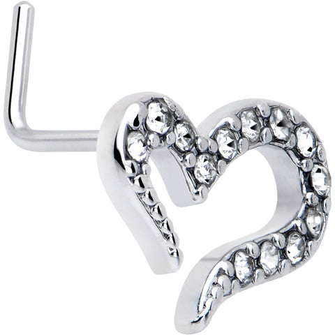 20G 7mm Clear Gem Stylized Heart L Shape Nose Ring