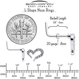 20G 7mm Clear Gem Stylized Heart L Shape Nose Ring