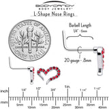 20G 7mm Red Gem Stylized Heart L Shape Nose Ring